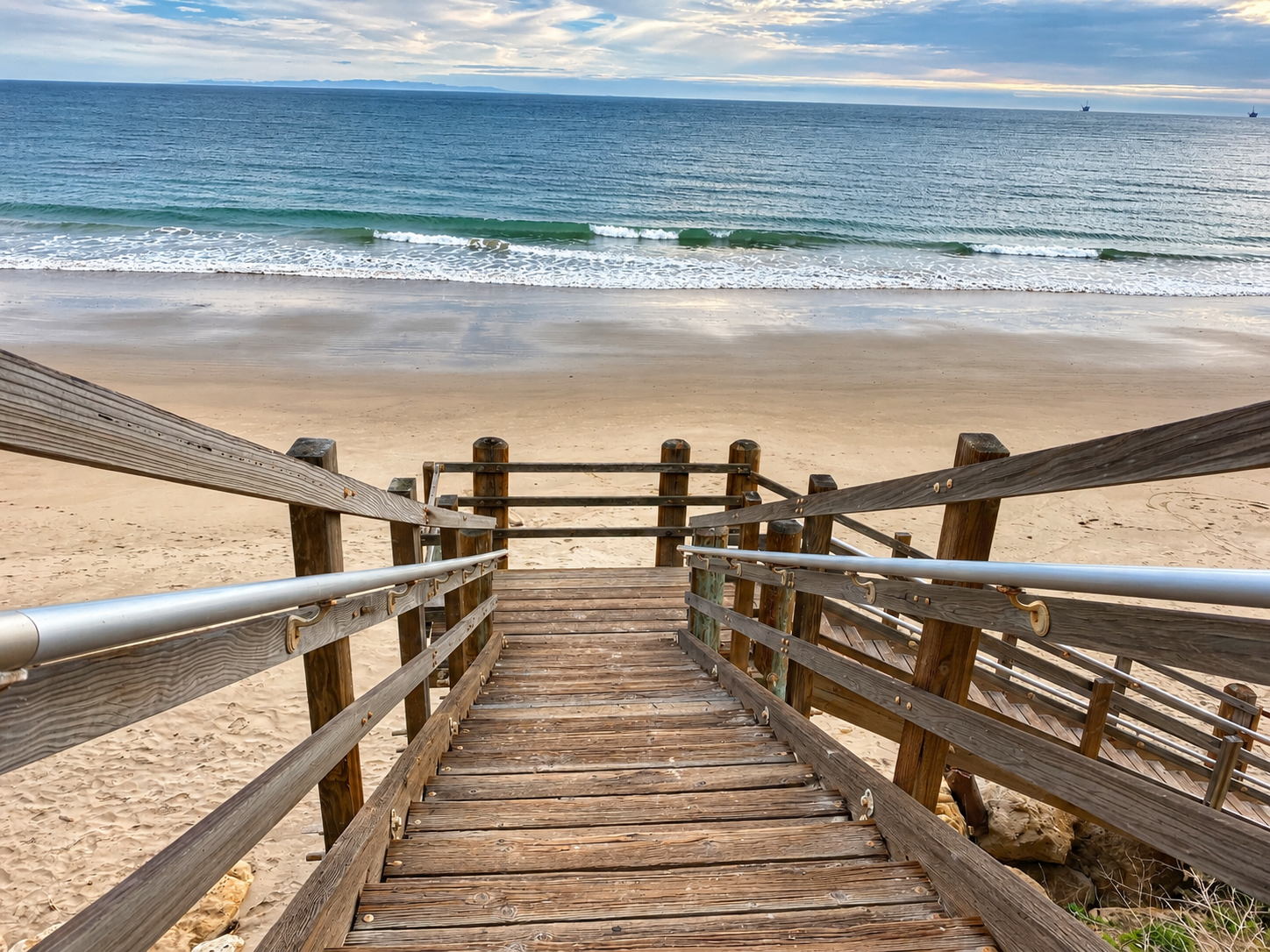 Wooden stairs leading down to El Capitan Beach